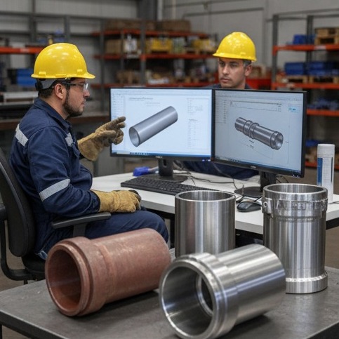 Experto diseñando producto antes del estampado de metales por temperatura